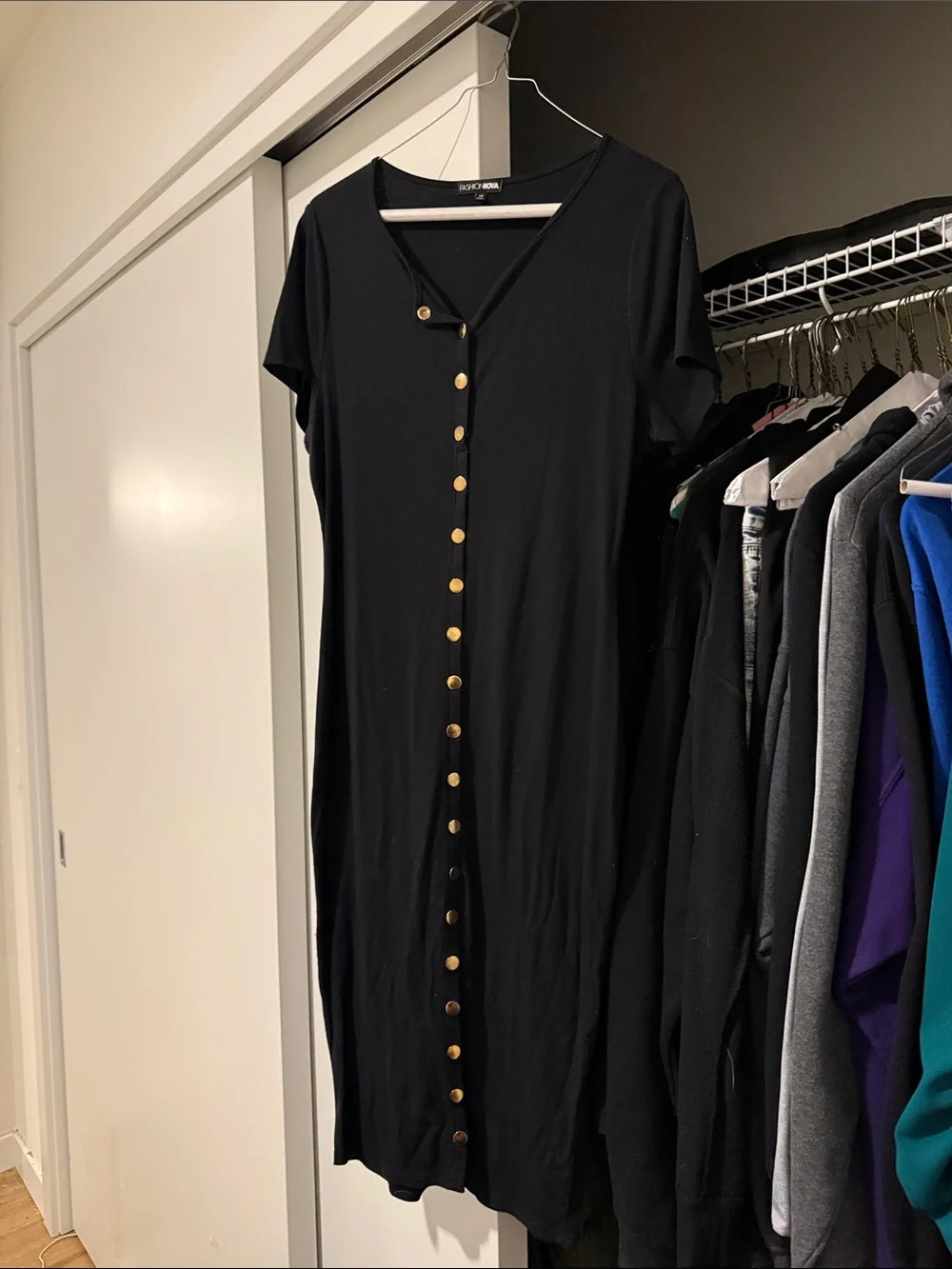 Fashion nova Roy Black Midi Dress with Gold Buttons